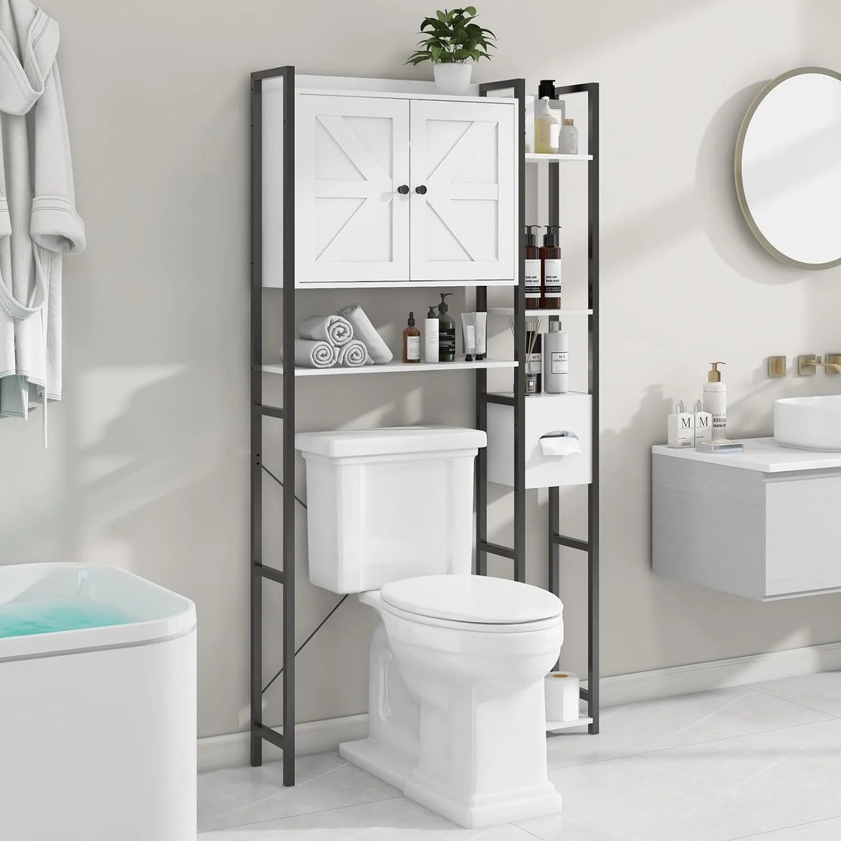 White Over The Toilet Storage Cabinet with 2 Doors O622105