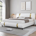 Full Size Leather Upholstered Platform Bed Frame with White Headboard Q702