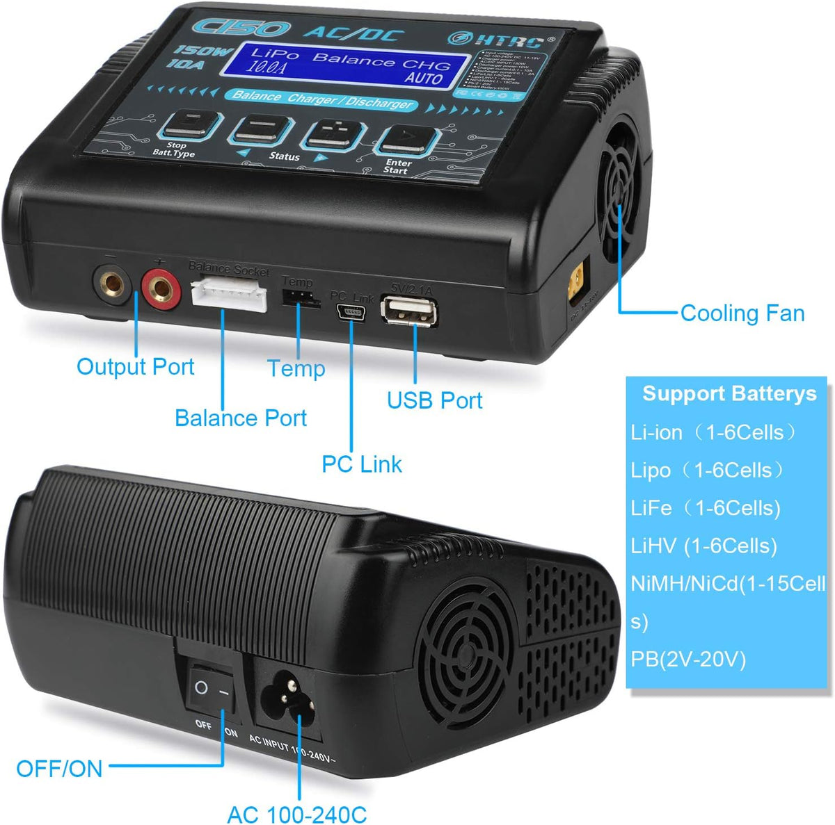 150W 10A 1-6S AC/DC Balance Charger Discharger O788