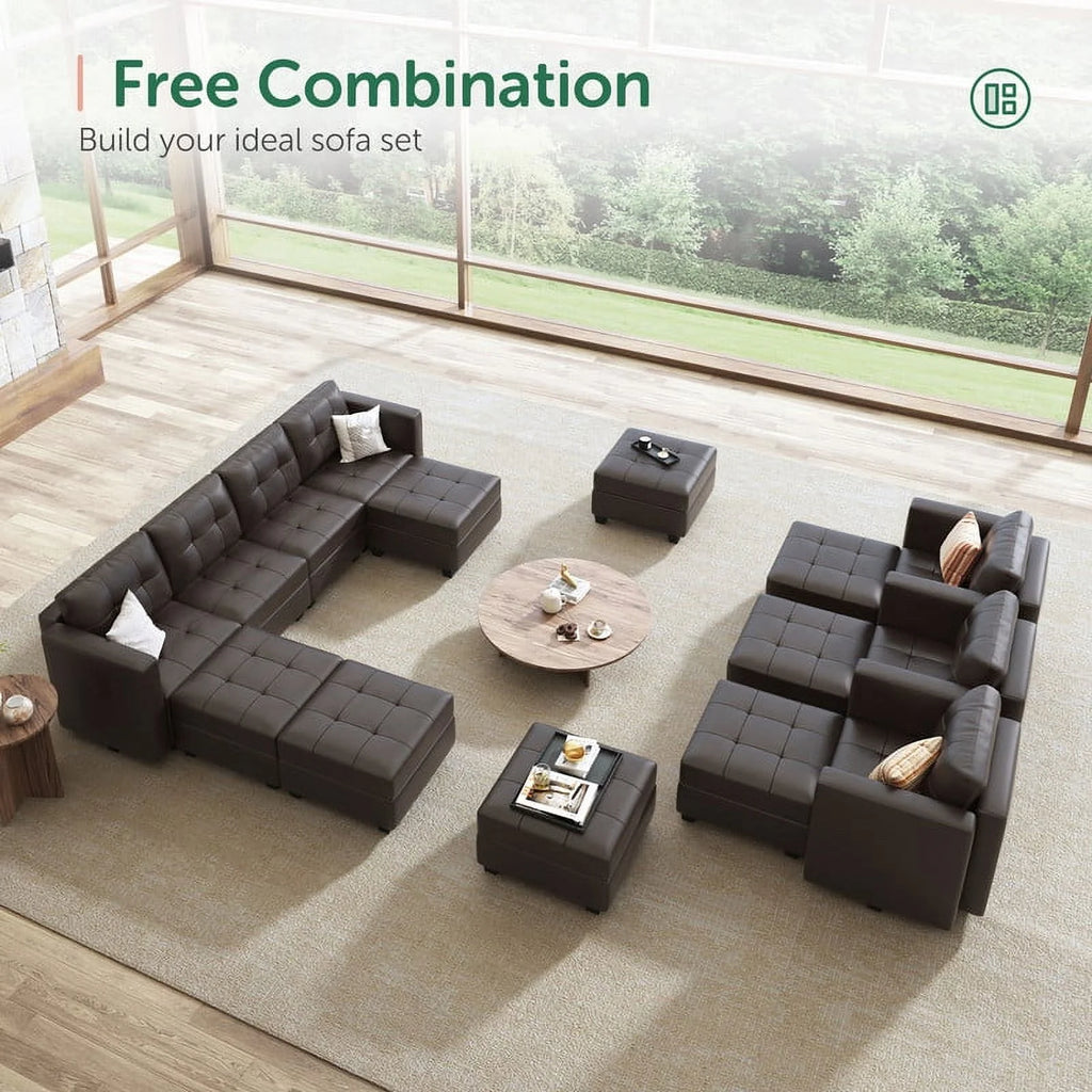 Brown Faux Leather L-Shaped Sectional Sofa with Storage I3417