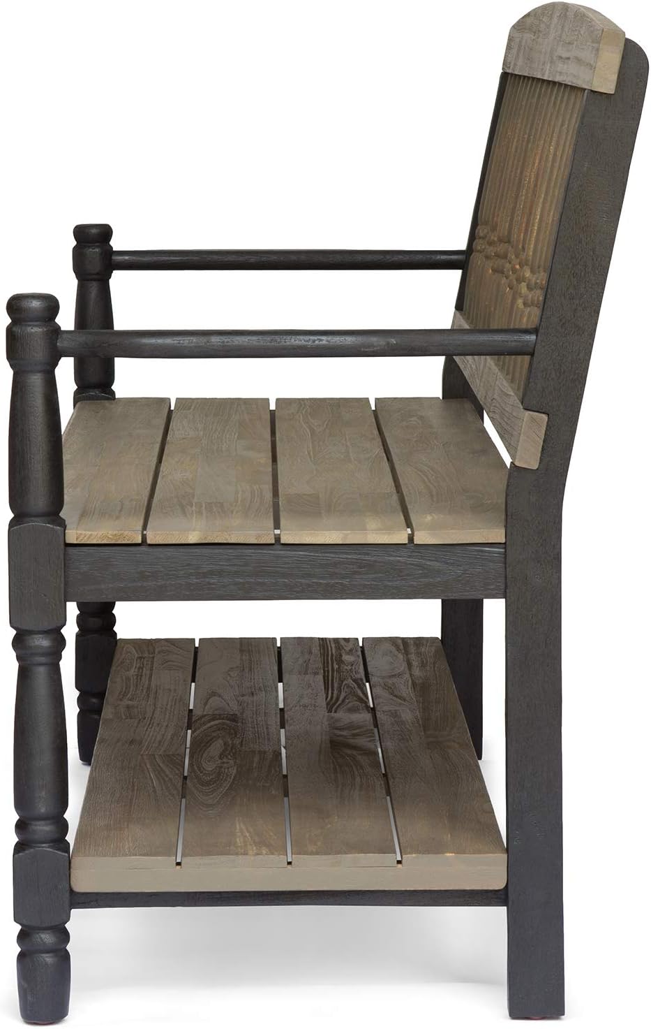 Gray and Black Acacia Wood Bench with Shelf R1668