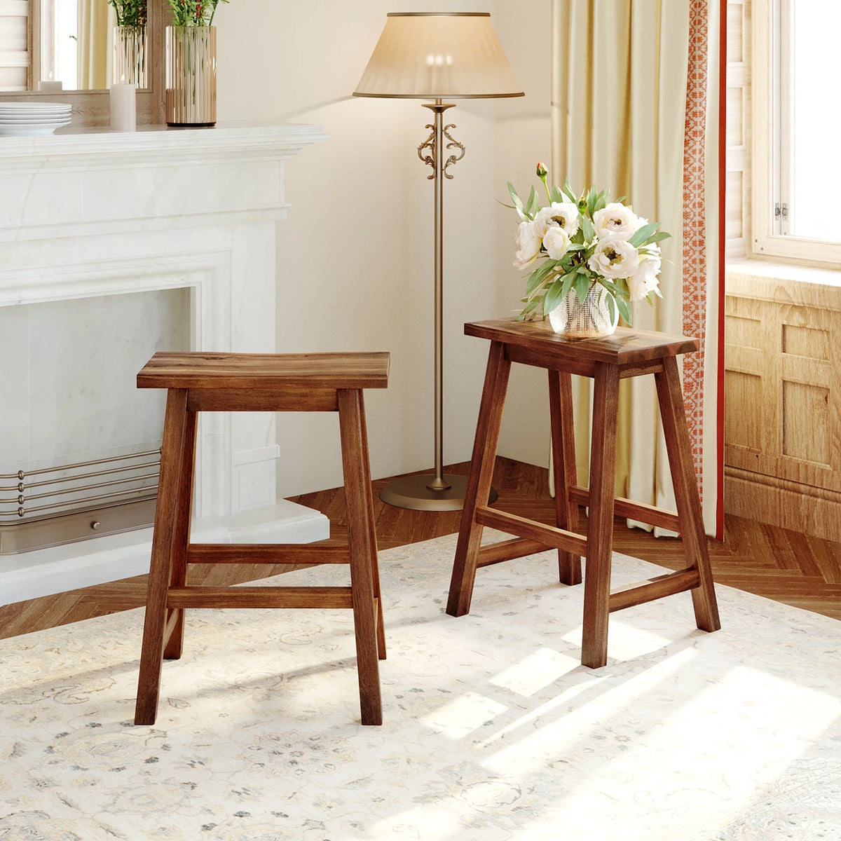 Set of 2 Solid Wood Counter-Height Stools K878