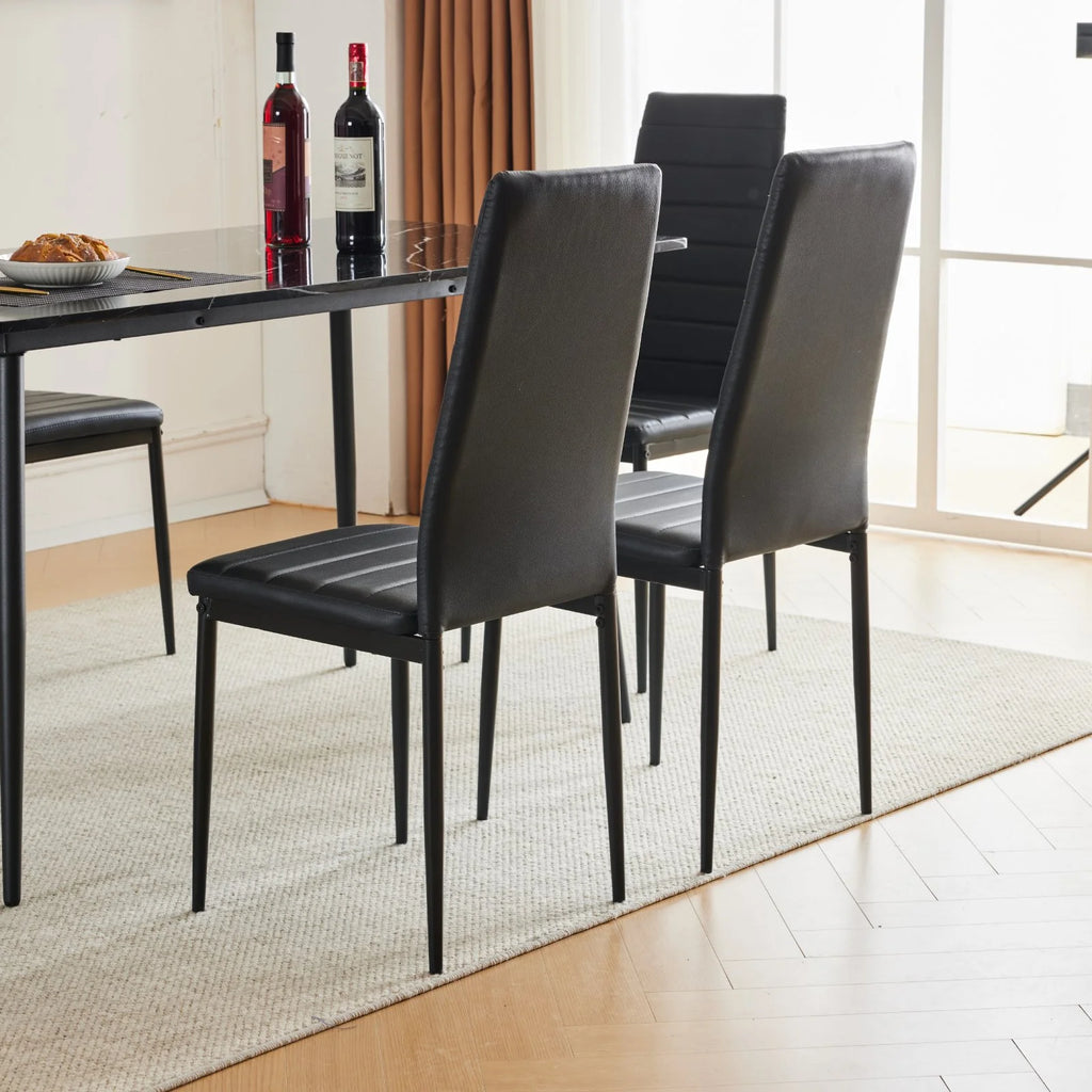 Black Faux Marble Dining Table Set for 4 V242771