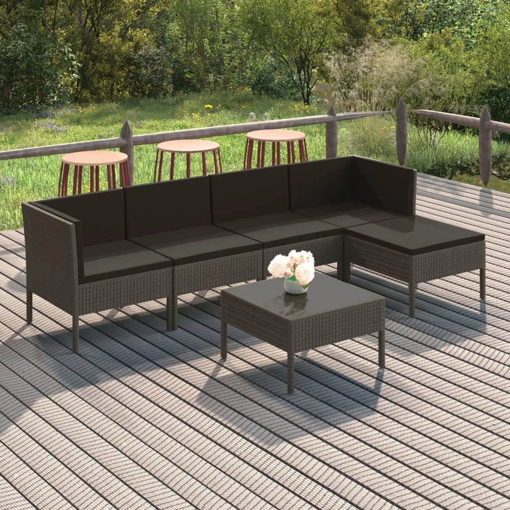6 Piece Gray Poly Rattan Outdoor Sectional Sofa Set with Coffee Table C6280