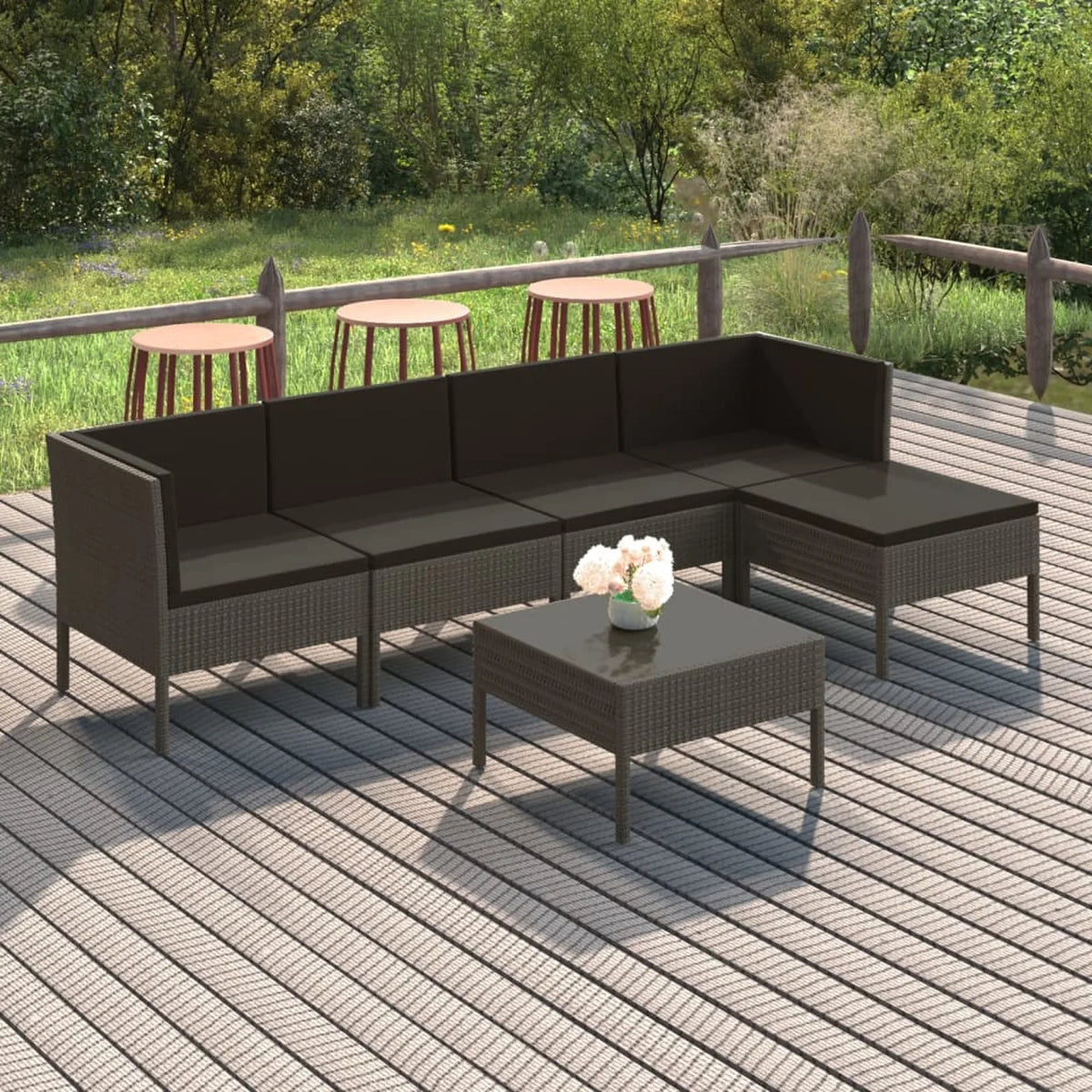6 Piece Gray Poly Rattan Outdoor Sectional Sofa Set with Coffee Table C6280