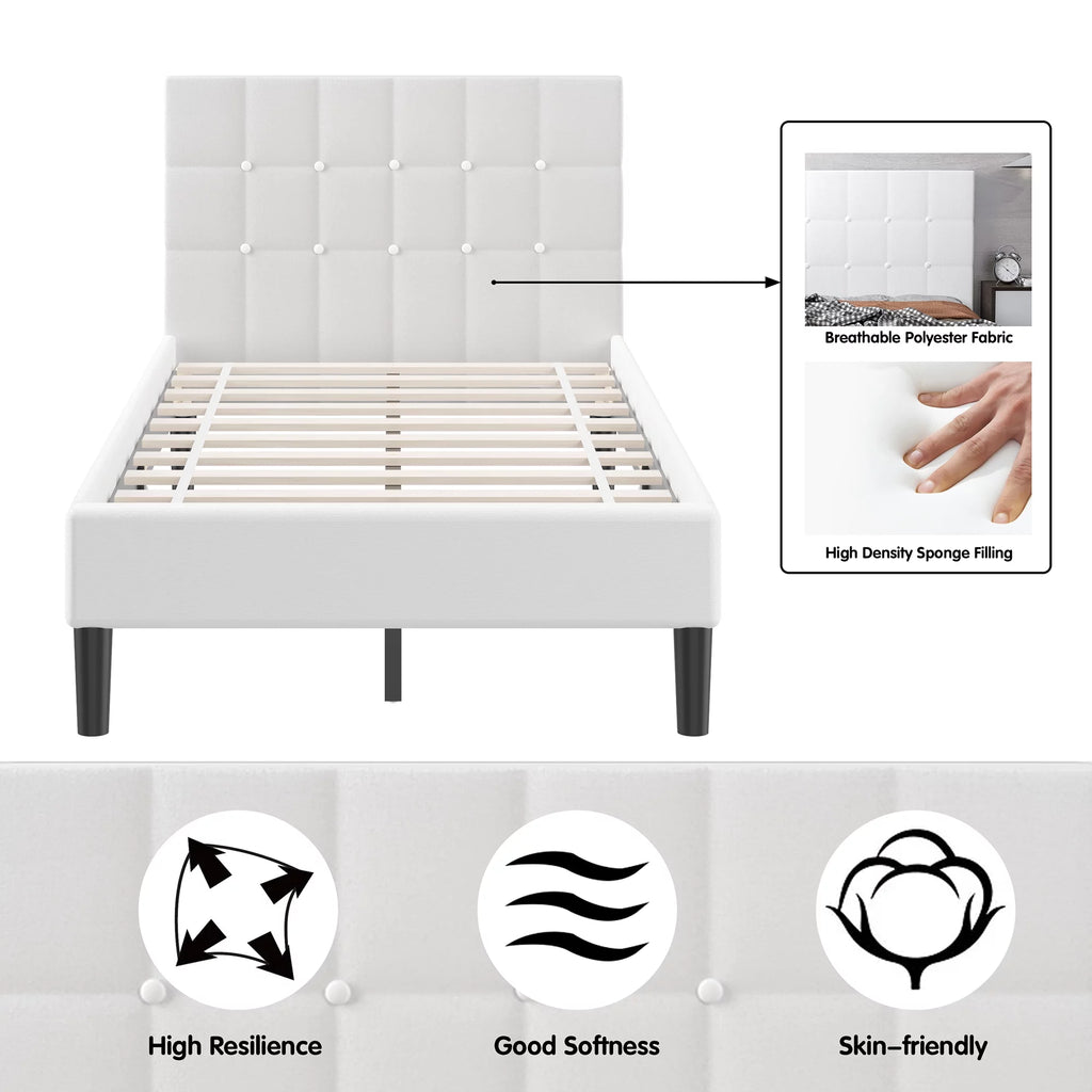 Twin Upholstered Bed Frame with Tufted Headboard Beige J97845
