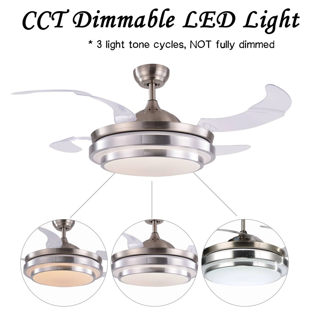 Retractable Metal LED Ceiling Fan with Remote - 42 Inches White N96797