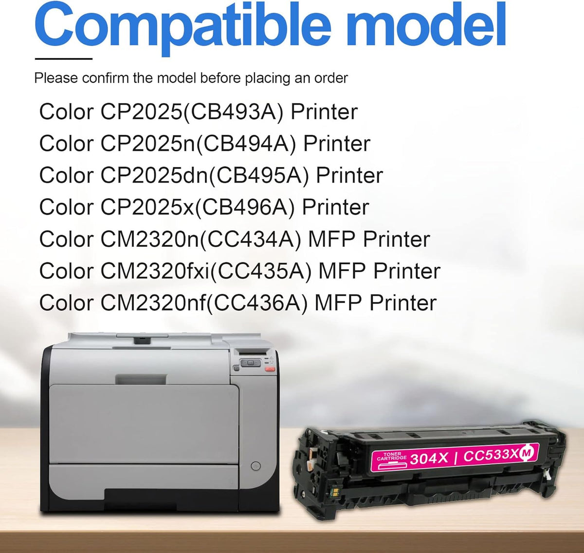 2-Magenta CC533X High Yield Toner Cartridge for HP CP2025 CM2320 Printer M6192