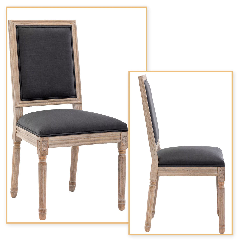 Grey Linen Upholstered Dining Chair Set of 2 with Wooden Legs Z756162