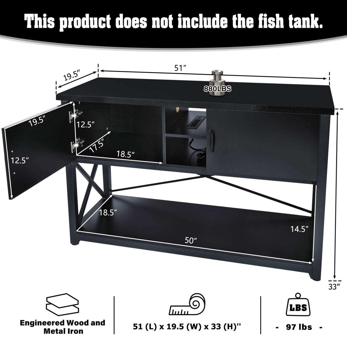 55-75 Gallon Aquarium Stand with Cabinet and Power Outlets J93641