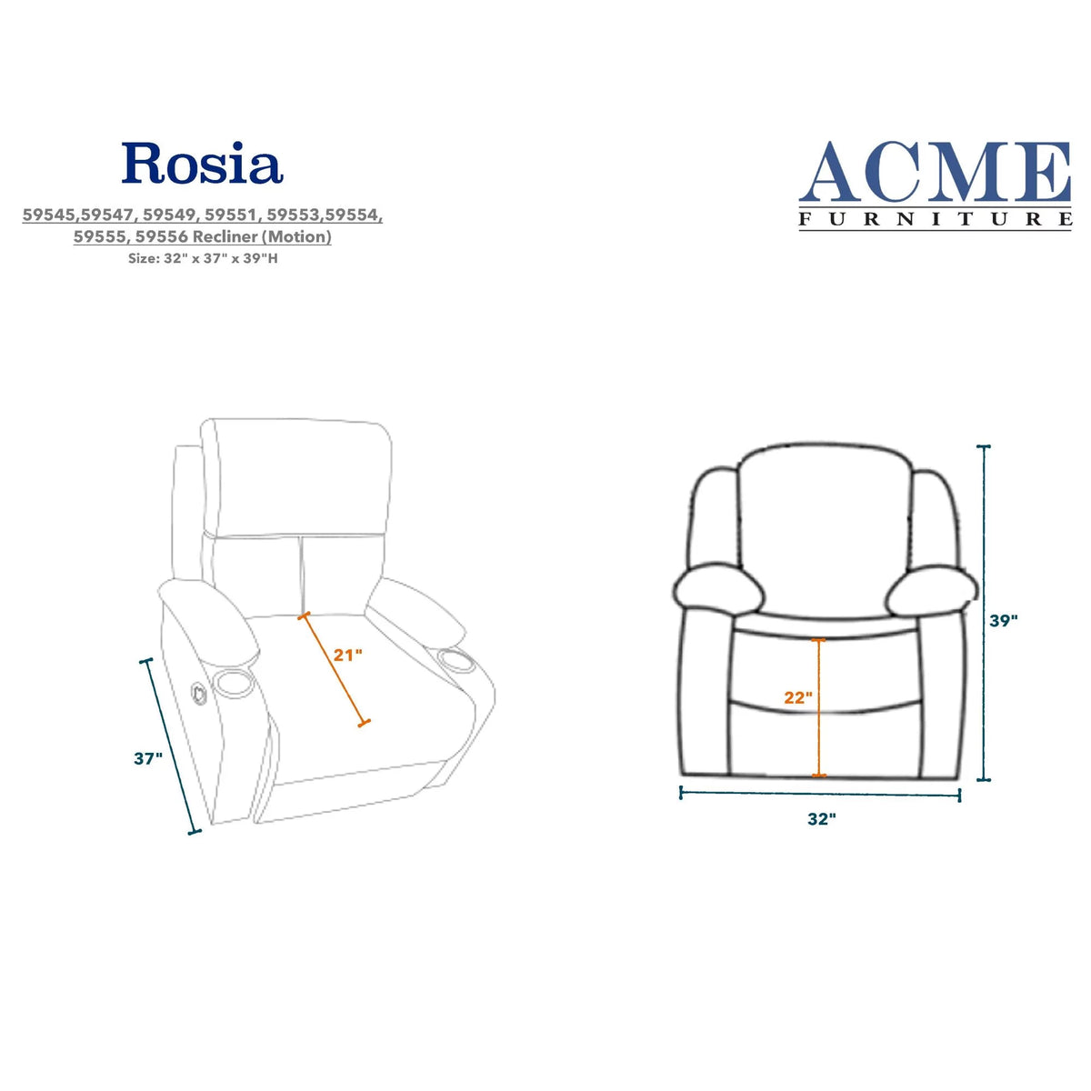 Blue Velvet Recliner E143