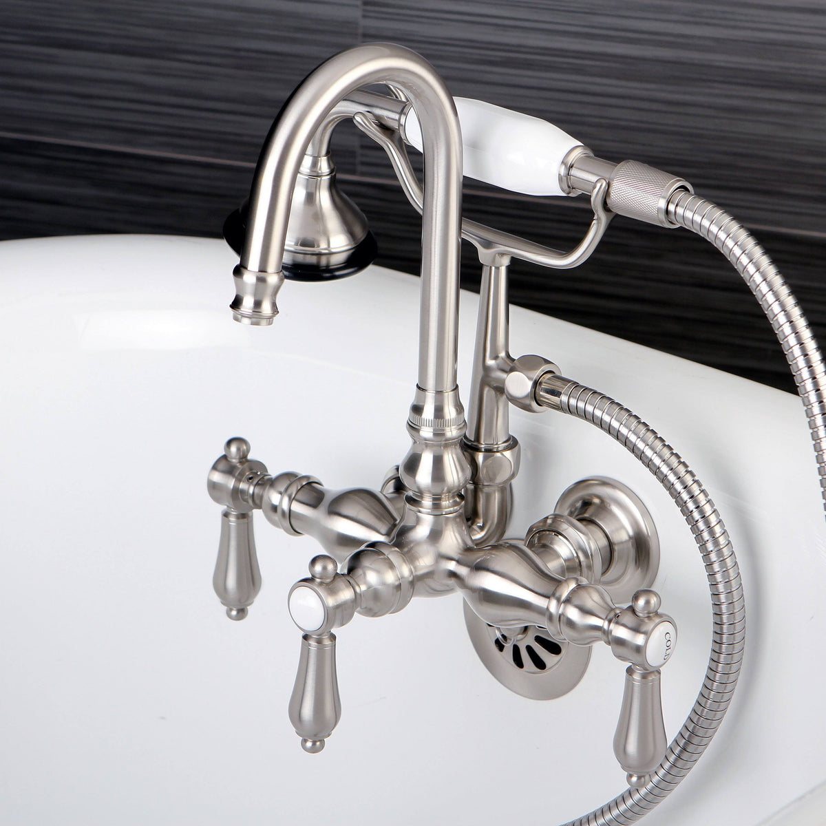 Satin Nickel Wall-Mount Claw Foot Tub Filler with Handshower X558