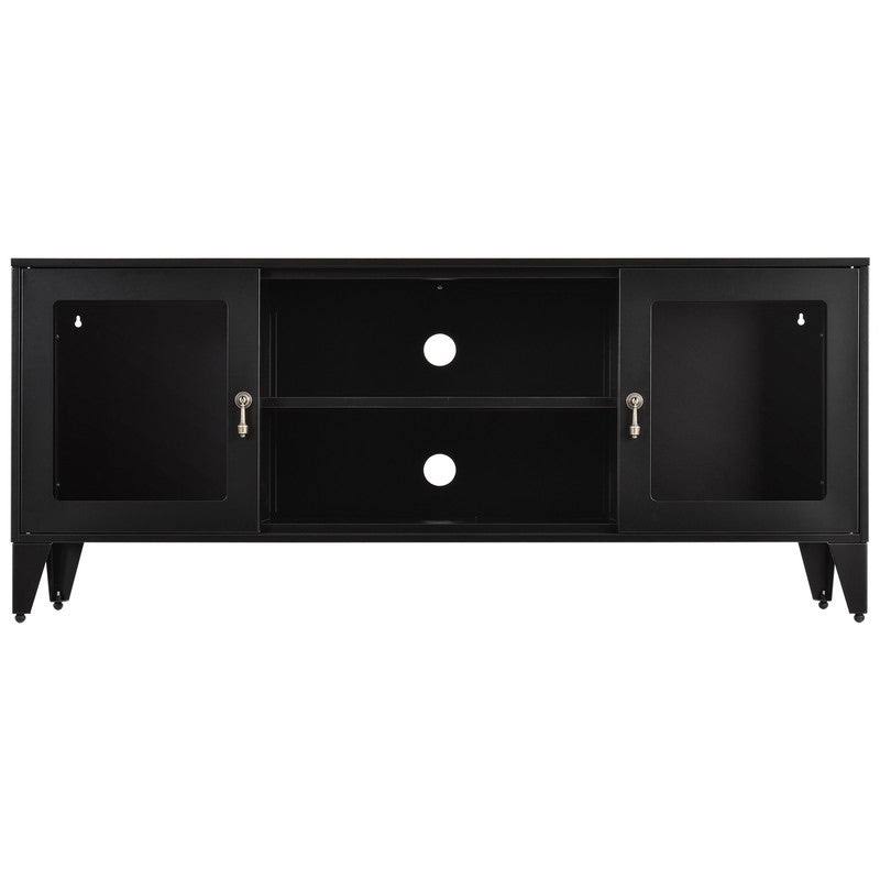 Black TV Stand with 3 Open Shelf and 2 Doors N86793
