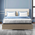 Beige Upholstered Platform Bed Frame with Headboard and Drawers B118