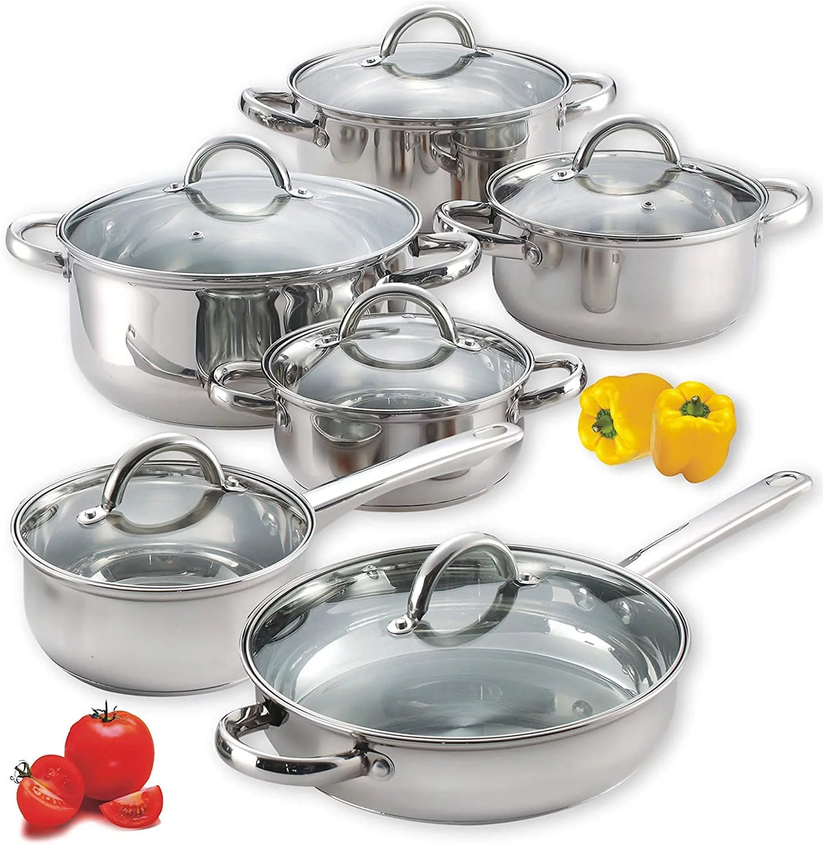 12-Piece Stainless Steel Cookware Set with Silicone Handles U9414