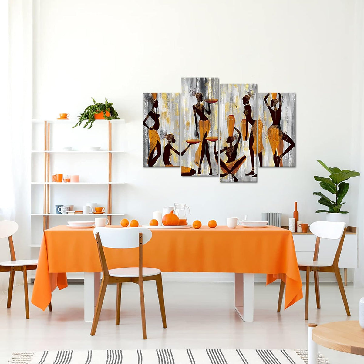 4 Pieces African Women Canvas Wall Art Abstract Yellow and Grey Poster Print 48x33inch R894679