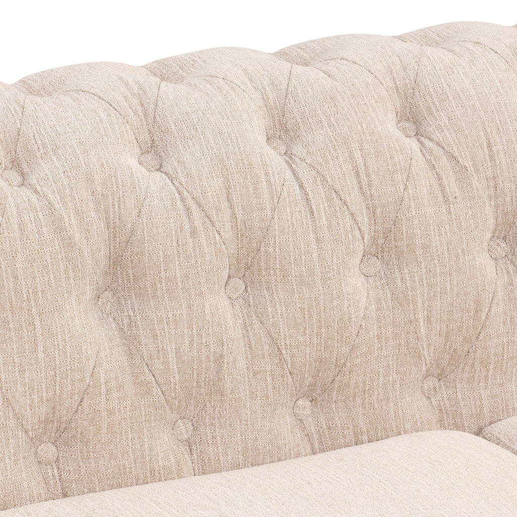 3 Seater Button Tufted Upholstered Sofa with Rolled Arms F156695