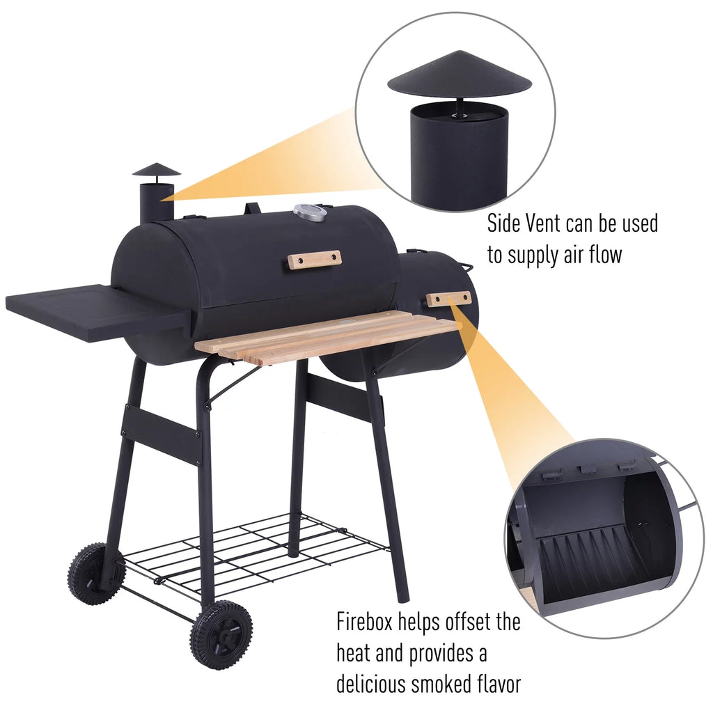 48" Steel Portable Charcoal BBQ Grill and Offset Smoker Combo with Wheels M237