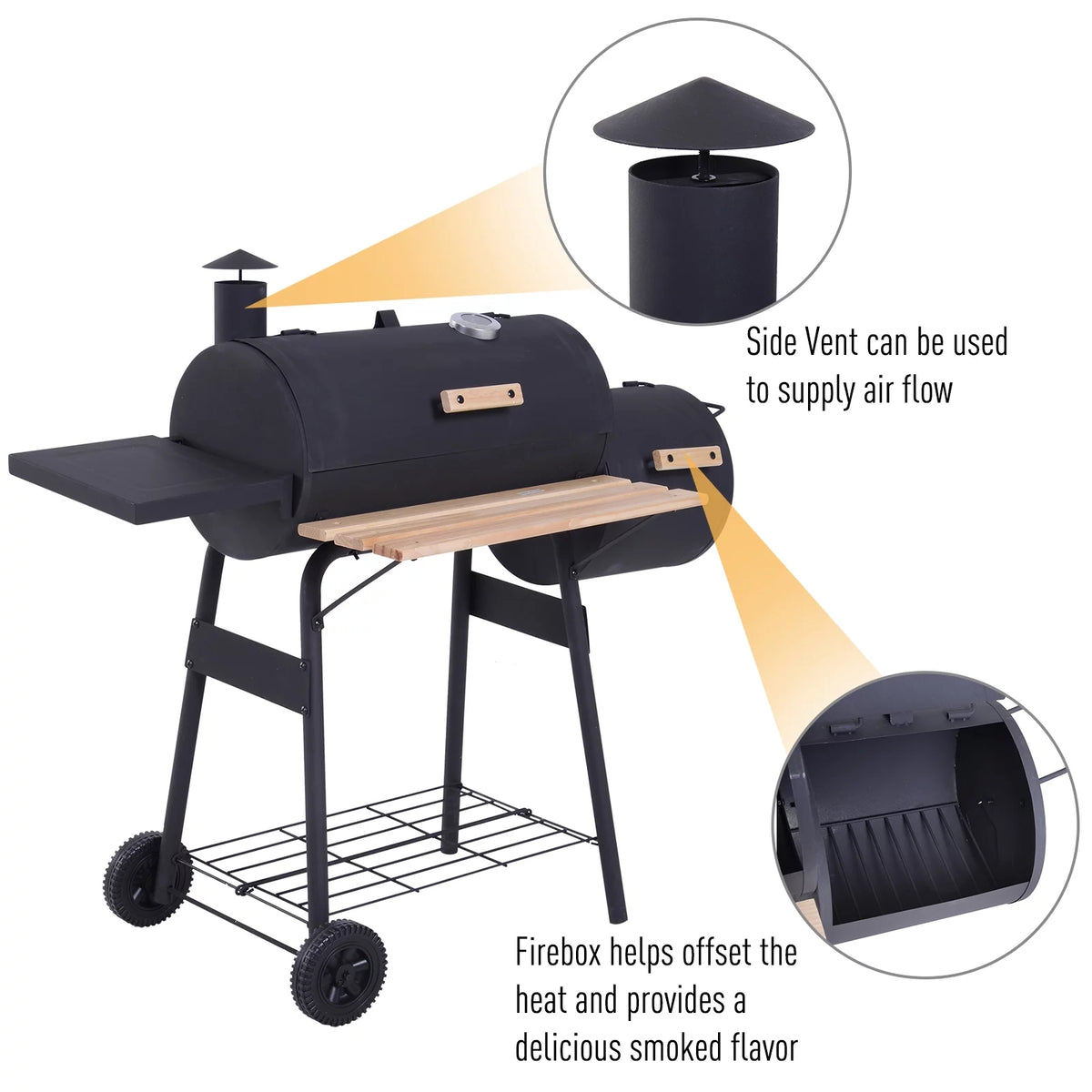 48" Steel Portable Charcoal BBQ Grill and Offset Smoker Combo with Wheels M237