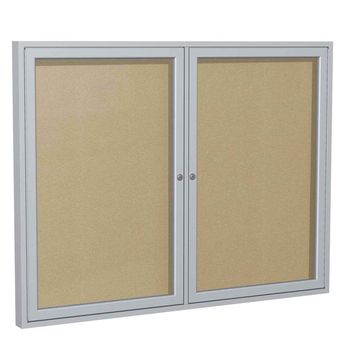 2 Door Enclosed Vinyl Bulletin Board Satin Frame Caramel N9856