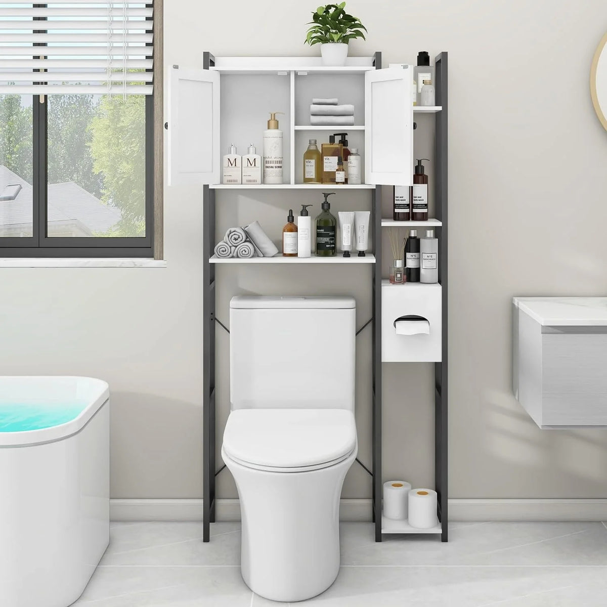 White Over The Toilet Storage Cabinet with 2 Doors O622105