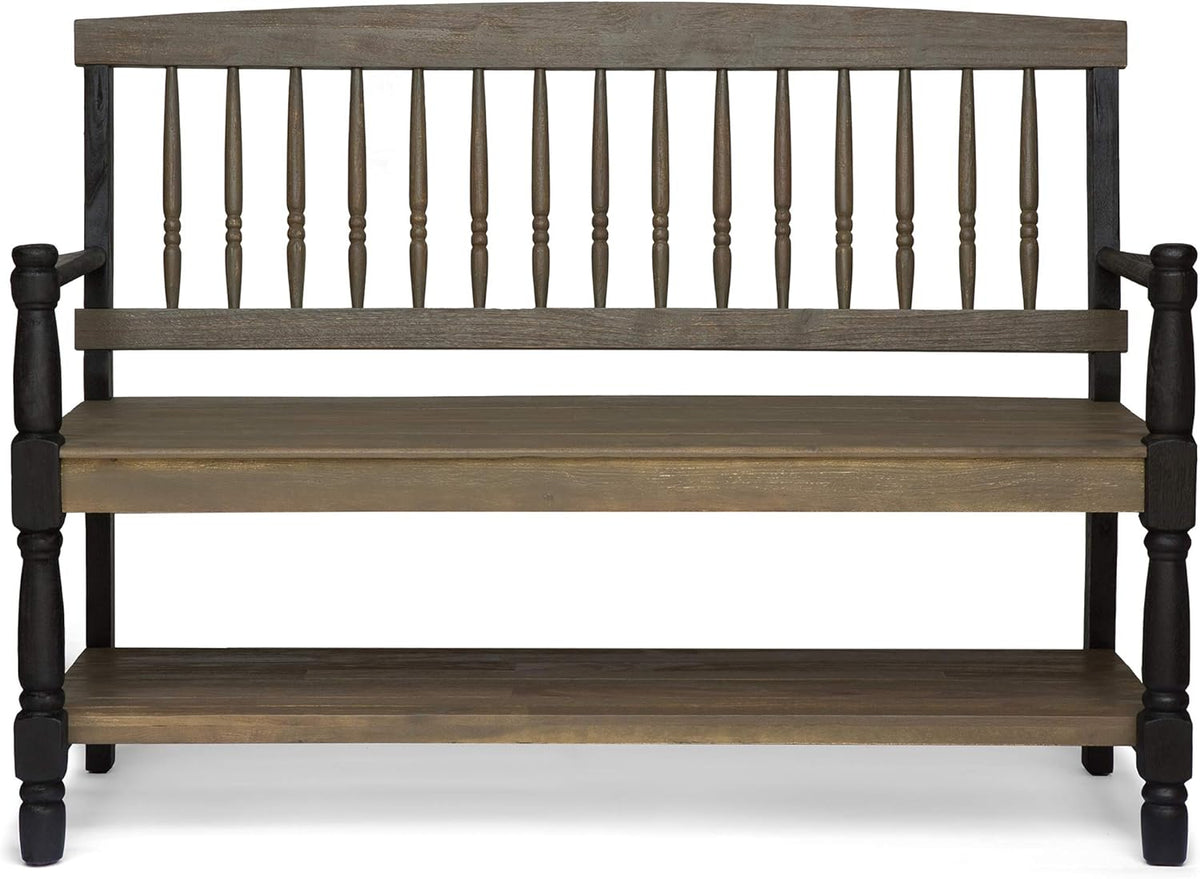 Gray and Black Acacia Wood Bench with Shelf R1668