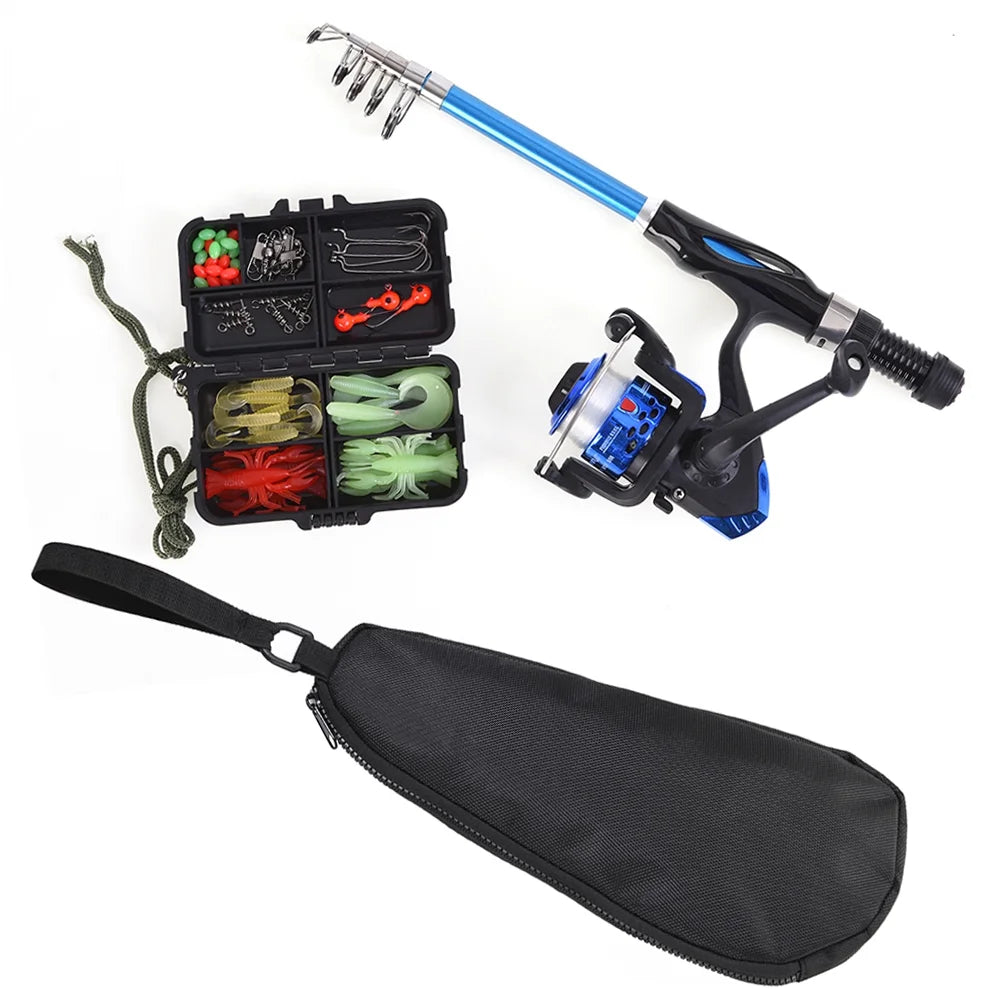 Telescopic Fishing Rod Reel Combo with Hooks Soft Lures Swivels Storage Bag D627585