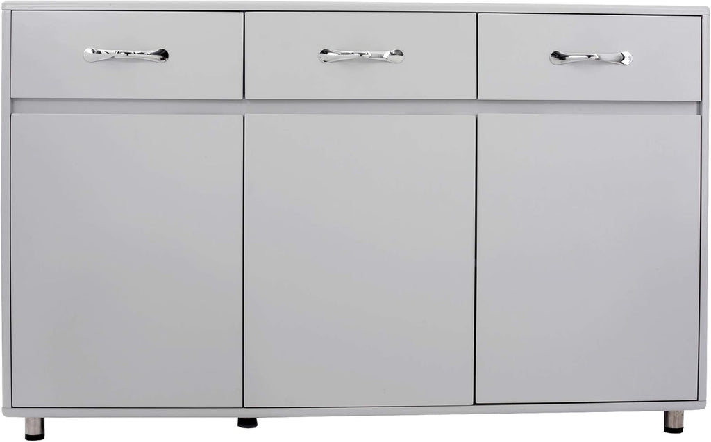 Grey 3-Drawer Storage Cabinet with Doors and Compartments H9820