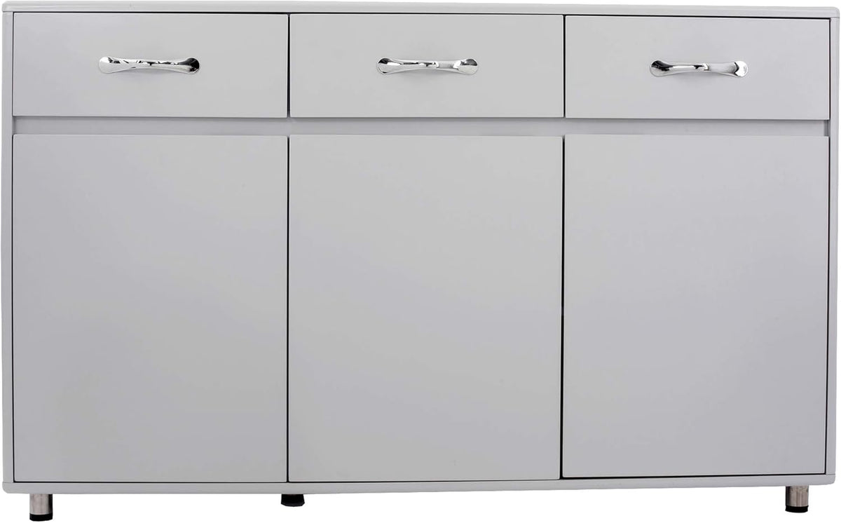 Grey 3-Drawer Storage Cabinet with Doors and Compartments H9820