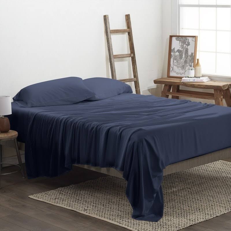 Navy 4-Piece Rayon from Bamboo Bed Sheet Set California King Q7396