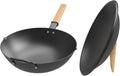 Carbon Steel Wok with Lid, 12 Inch, Wooden Handle, Pack of 2 Y21153