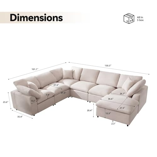 Cream Modular Sectional Sofa with Ottoman 7 Seater L-Shaped B95981