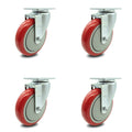 Red Polyurethane Wheel Swivel Casters Set of 4 S712