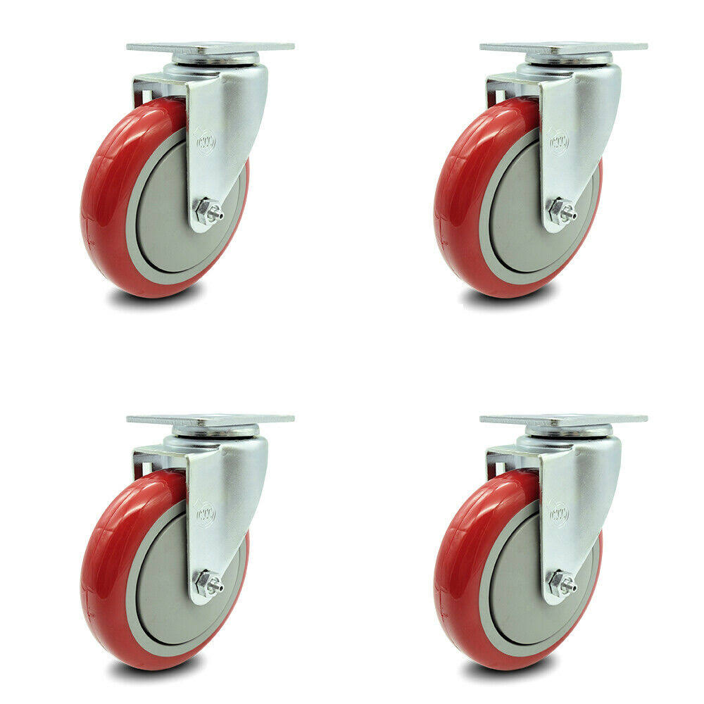 Red Polyurethane Wheel Swivel Casters Set of 4 S712