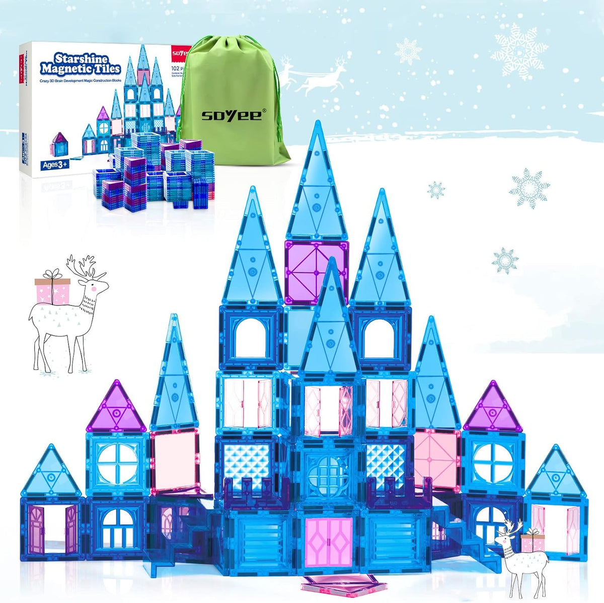 Magnetic Tiles 102Pcs Building Blocks Toy Castle Building Kit U124959