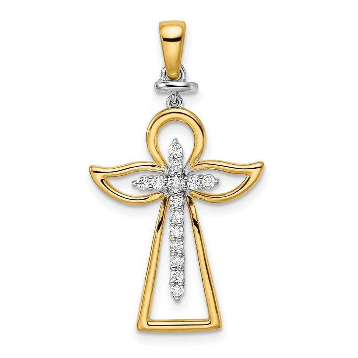 14K Two-tone Polished Diamond Cross Pendant T586