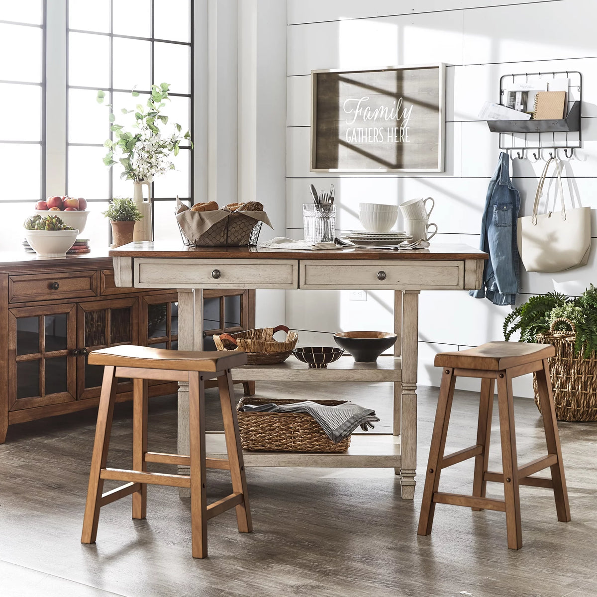 Oak Finish Saddle Seat Backless Counter Stools Set of 2 F8282
