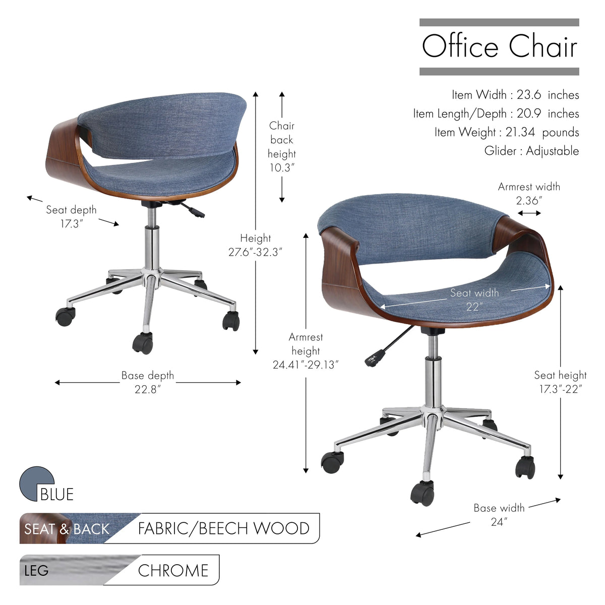 Blue Upholstered Adjustable Office Chair K965137
