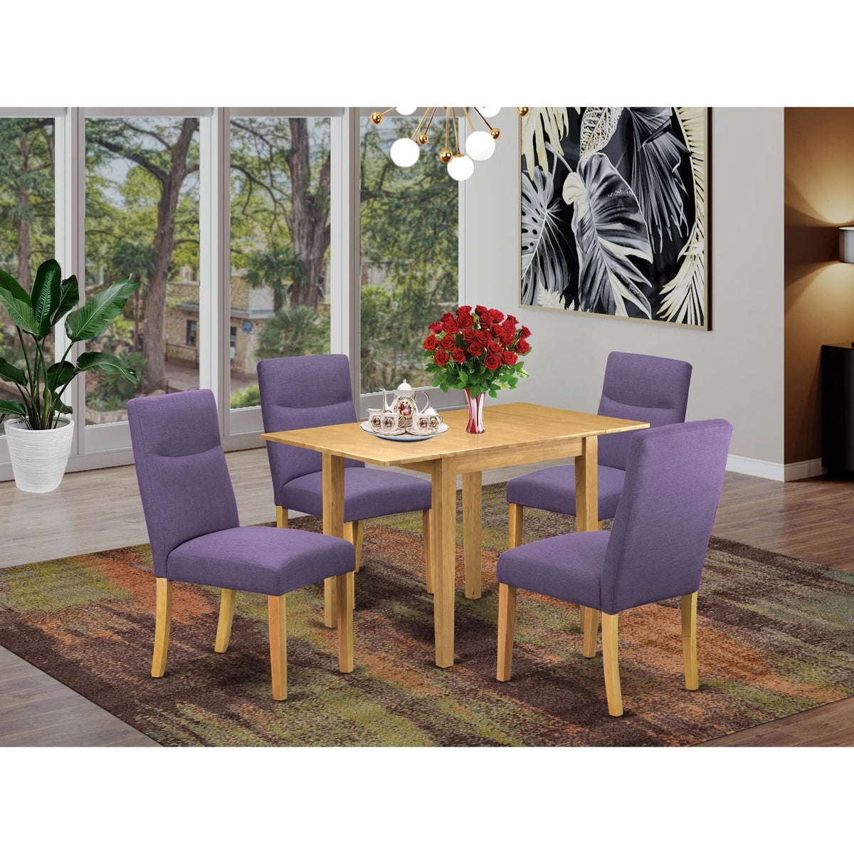 5 Pc Oak Finish Wood Dining Table Set R96798
