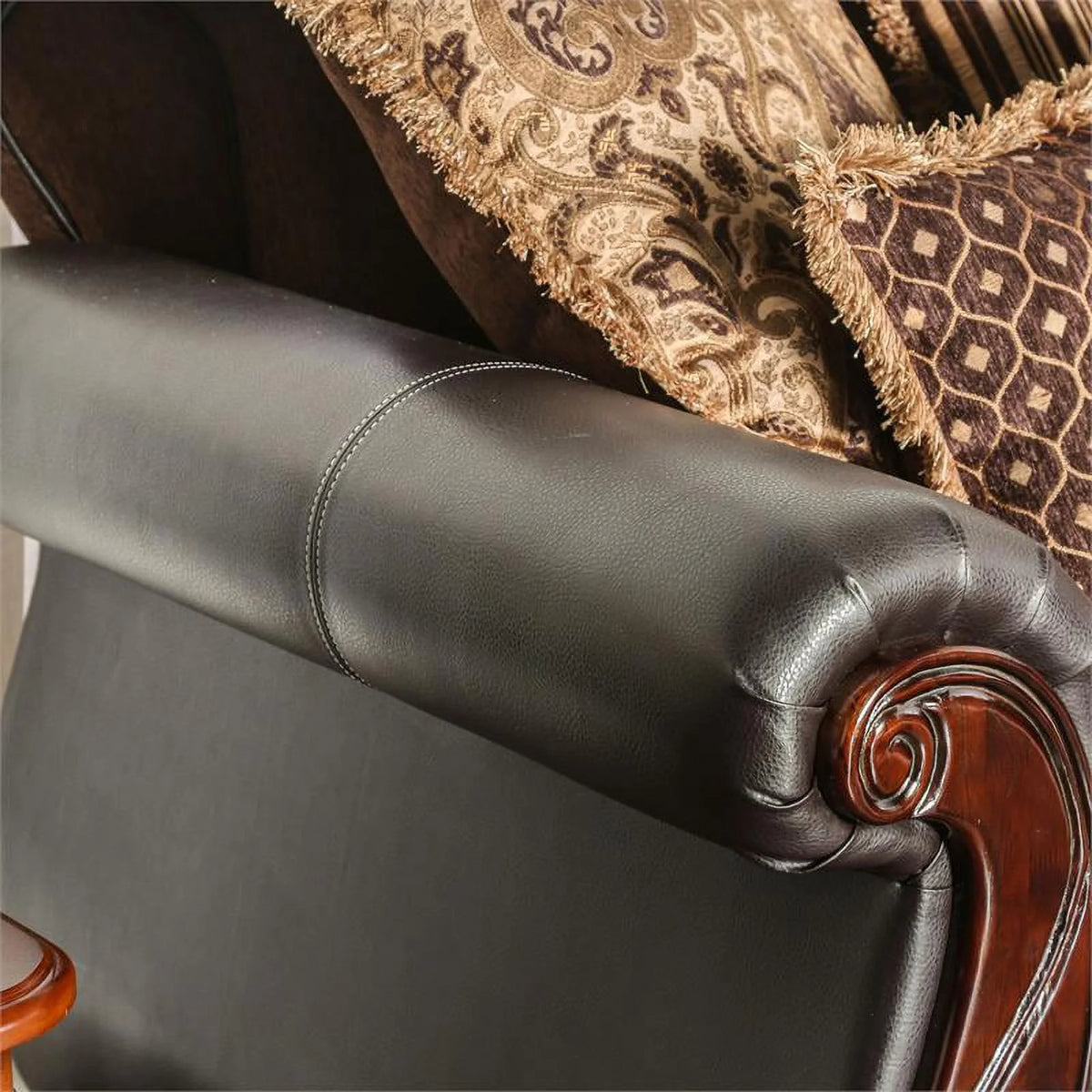 Dark Brown Faux Leather 2-Piece Sofa Set U948505