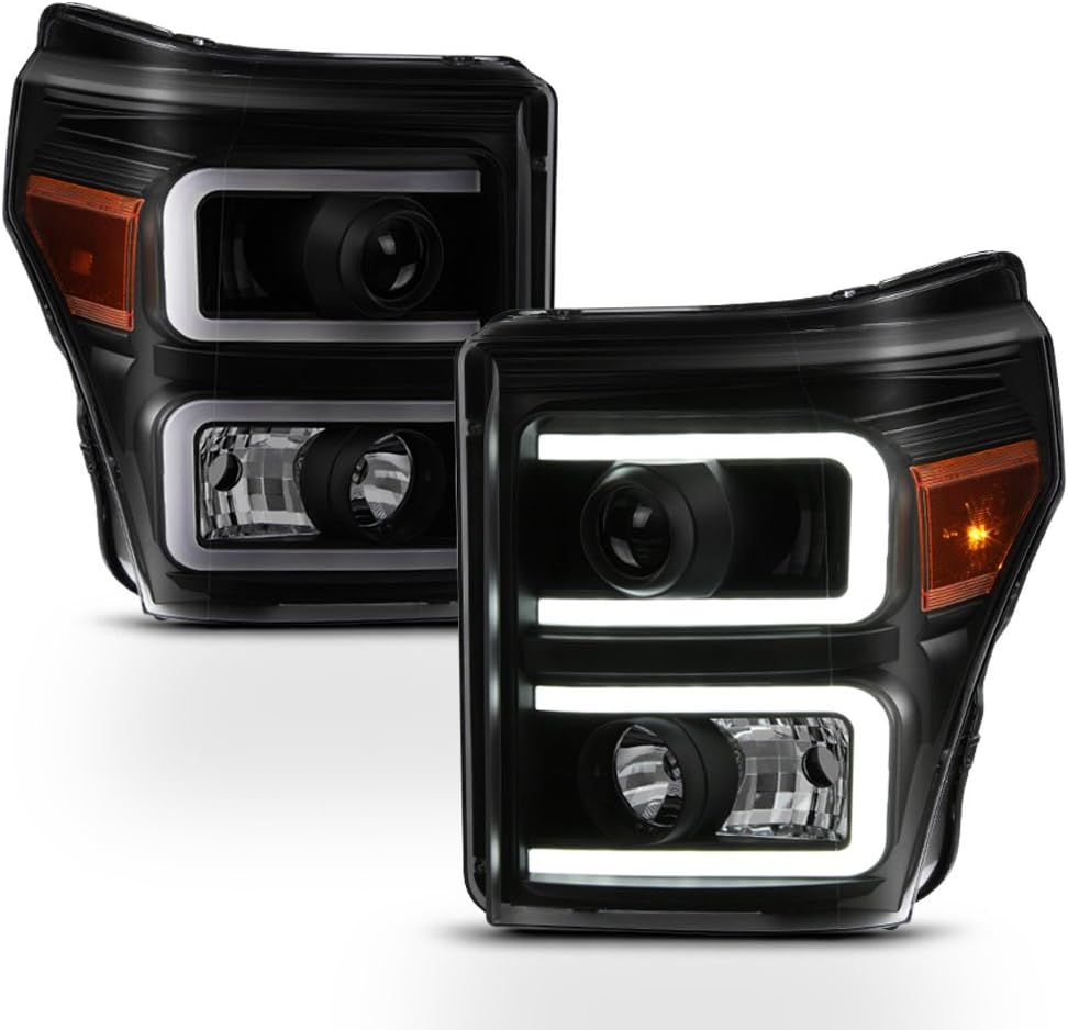 Black Smoke LED DRL Tube Projector Headlights Driver Passenger Side T6545