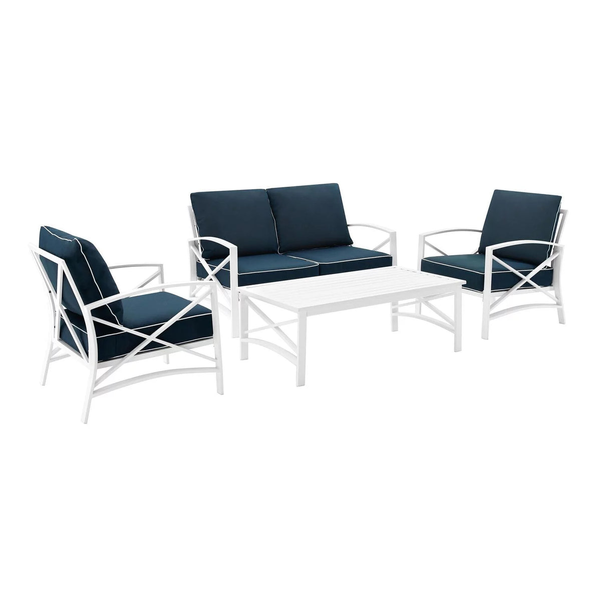 4 Pc Outdoor Metal Conversation Set Navy White Z115712