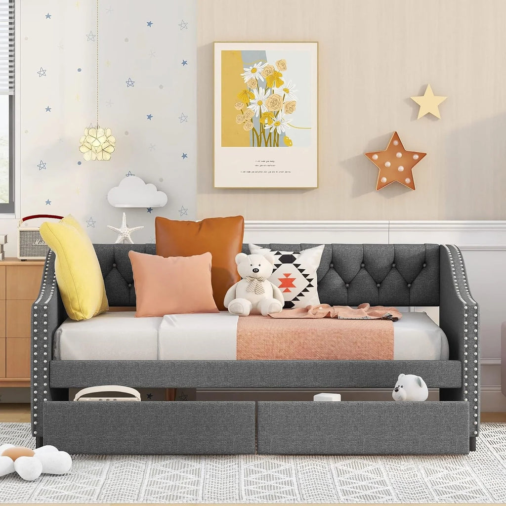 Upholstered Wooden Daybed with Storage and 2 Drawers I177265
