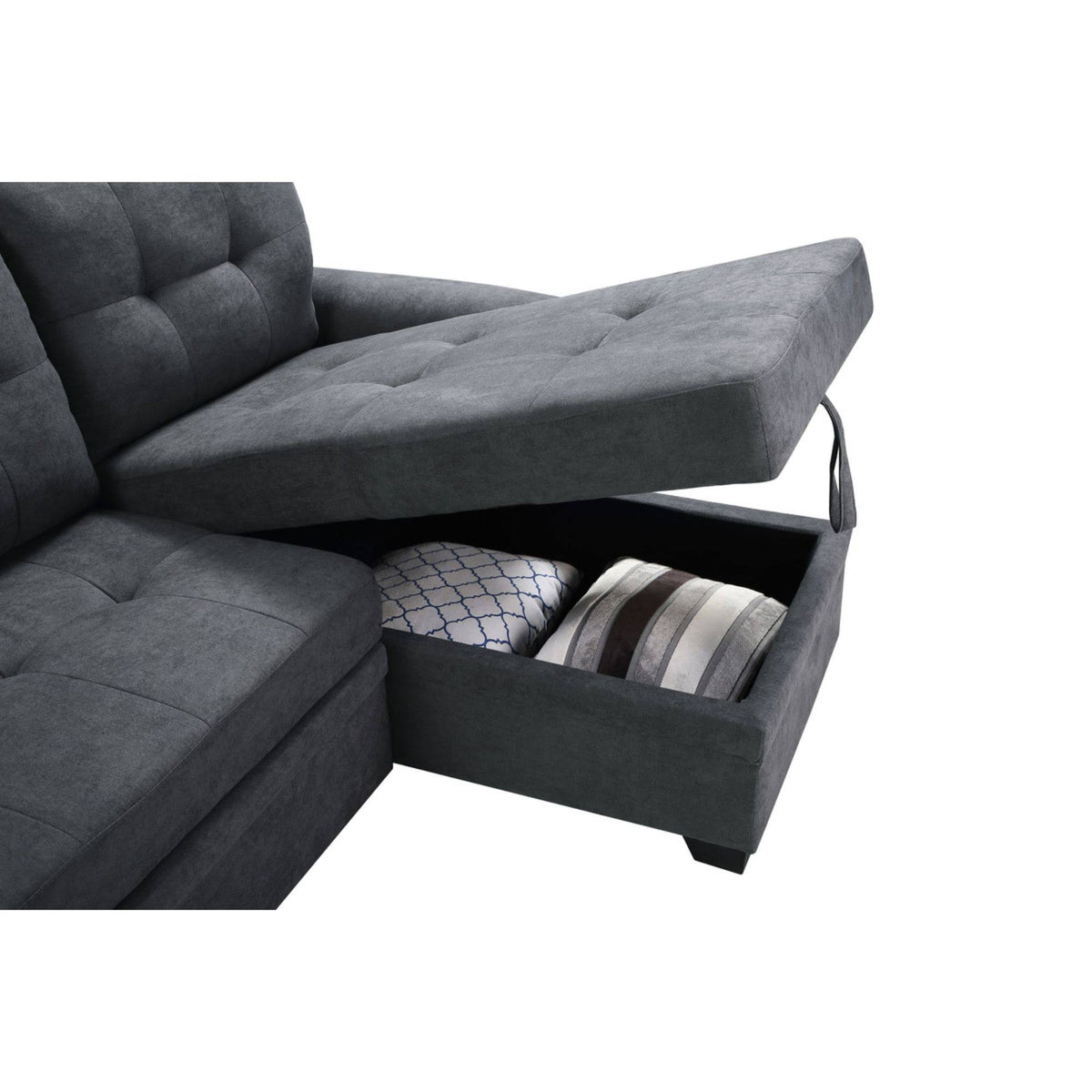 Dark Gray Fabric Reversible Sectional Sleeper Sofa Chaise with Storage T193790