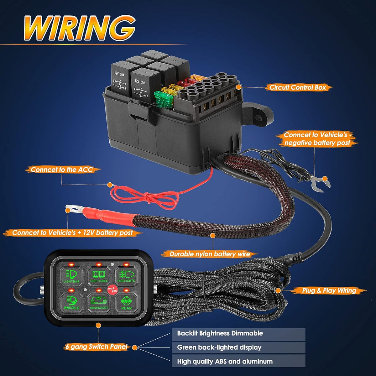 8 Gang Switch Panel with Label Stickers and Harness C111