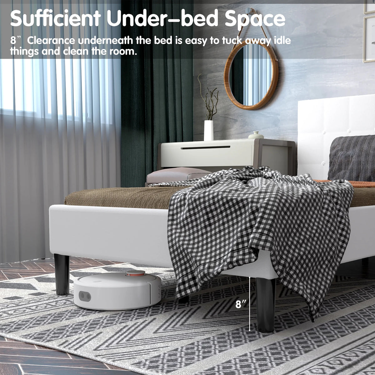 Twin Upholstered Bed Frame with Tufted Headboard Beige J97845