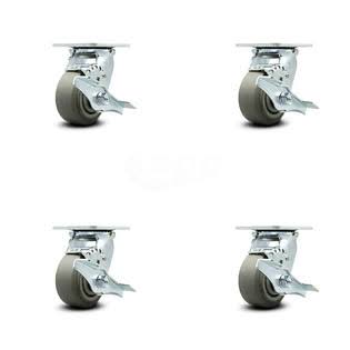 4x22 x 2x22 Thermoplastic Rubber Wheel Swivel Casters with Brakes, Set of 4 O8406