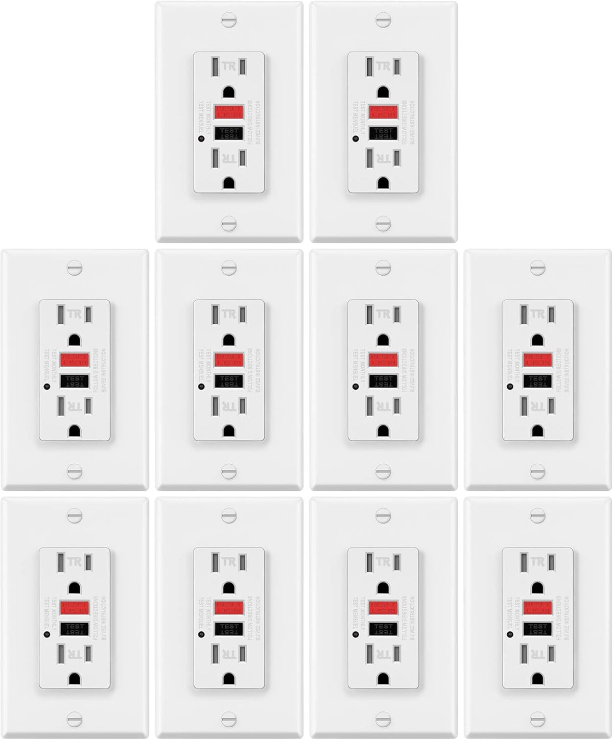 10 Pack White Tamper Resistant GFCI Outlets with Wallplate N549591