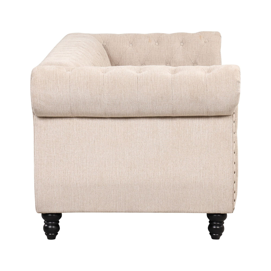 3 Seater Button Tufted Upholstered Sofa with Rolled Arms F156695