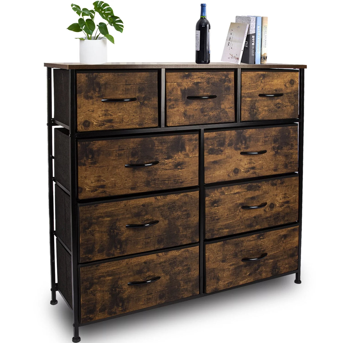 Fabric 9 Drawer Dresser with Wood Top J695344